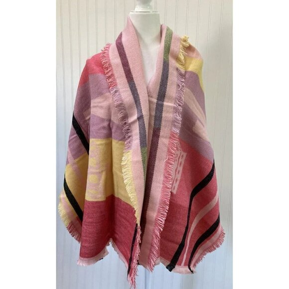 Juicy Couture NWT MultiRed Tapestry Weave Juicy Spellout Fringe Scarf Wrap -72” - Picture 2 of 9